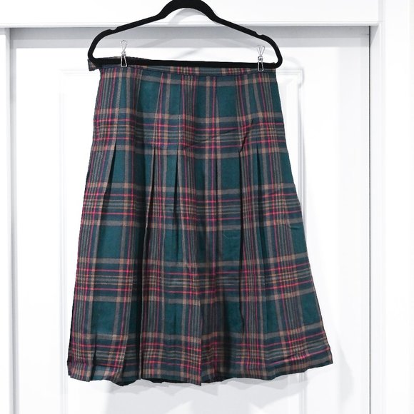 The Edinburgh Collection Scottish Wool Plaid Tartan Print Skirt Green Size 16 - Picture 1 of 9